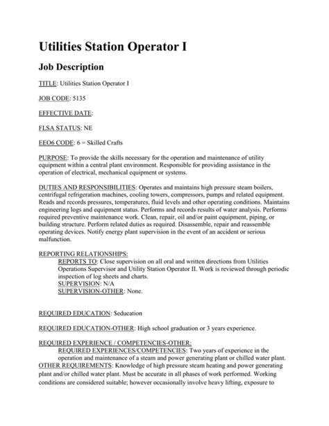 Monitoring Station Operator Job Description