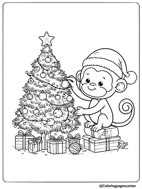 monkey christmas coloring pages printable template