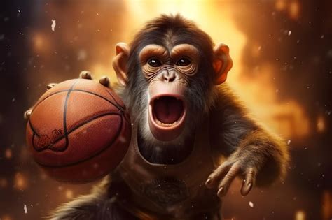 monkey with a basketball