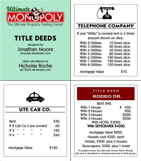 Monopoly Ultimate Banking Printable Title Deed Barcode