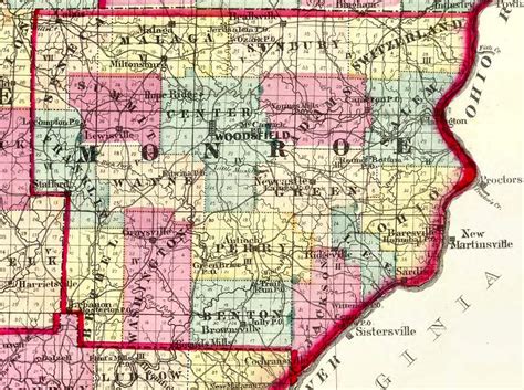 Monroe County, OH Zip Code Wall Map Red Line Style by MarketMAPS