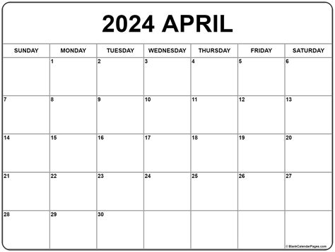 Month Of April 2024 Calendar