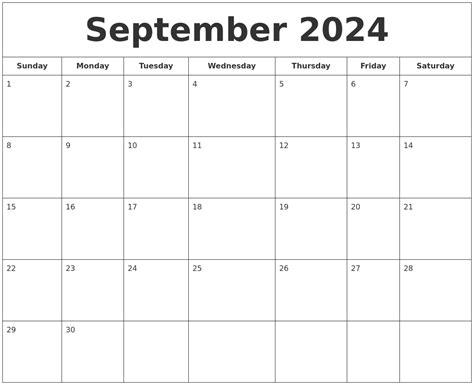 Month Of September 2024 Calendar