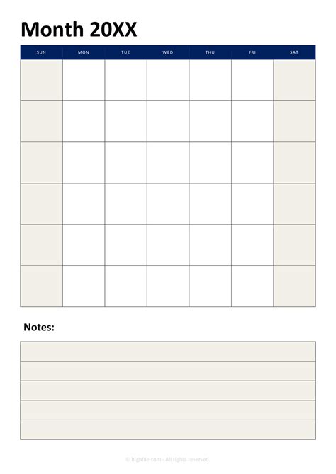 Month Blank Calendar Template