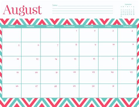 Month Calendat Printable August