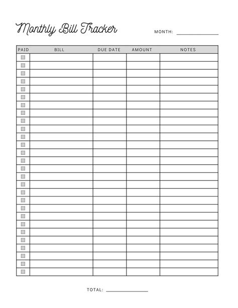 Month Printable For Reaccuring Payment