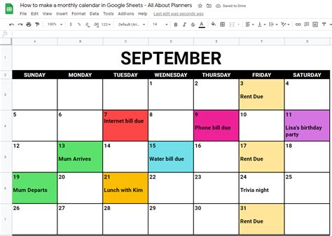 Monthly Calendar Template Google Sheets