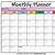 monthly printable planner