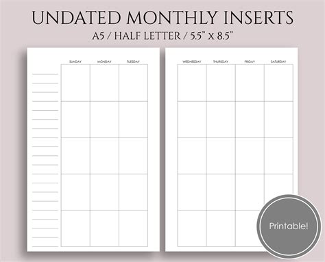 Monthly Calendar Planner Letter & A4 Etsy in 2021 Planner lettering