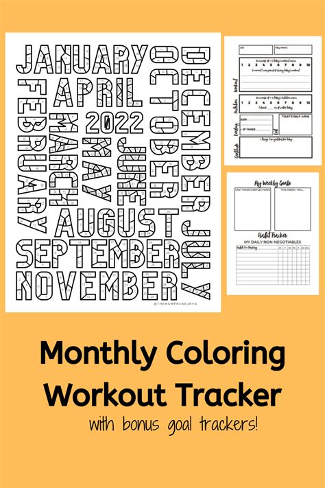 Monthly Workout Calendar Coloring Pages 2024