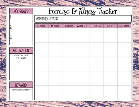 Fitness Planner Printable PDF A4 Workout Tracker Journal Monthly