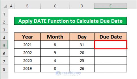 monthly due date formula in excel