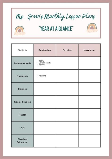Monthly Lesson Plan Printables