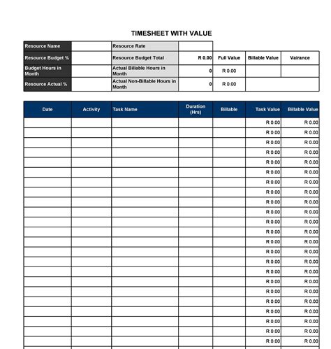 monthly project timesheet template excel