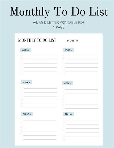 Monthly To Do Printable