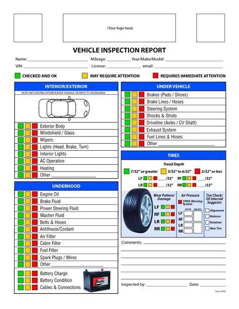 monthly vehicle inspection checklist template