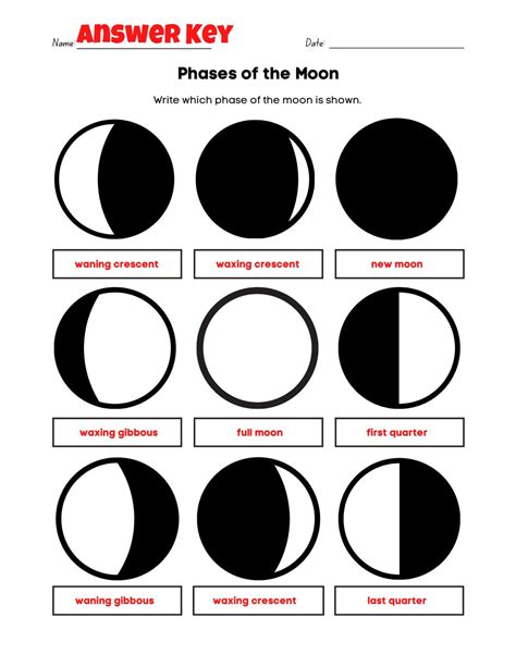 moon phases worksheet pdf answer key