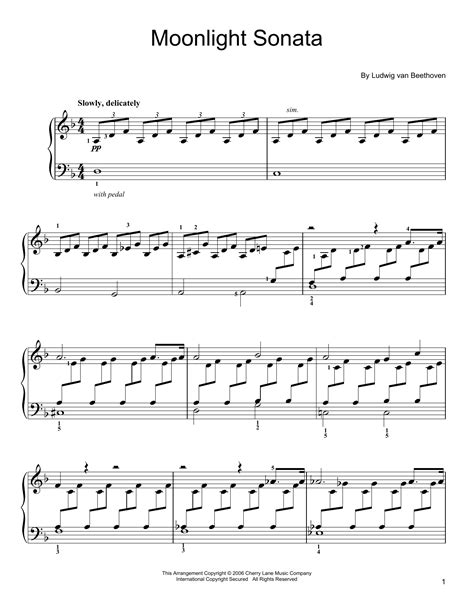 moonlight sonata sheet music easy version