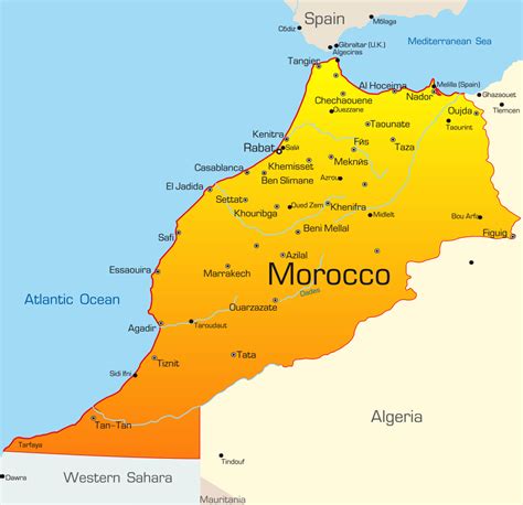 morocco map with cities outline