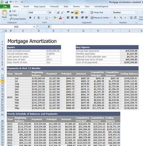 Mortgage Amortization Table Excel Template