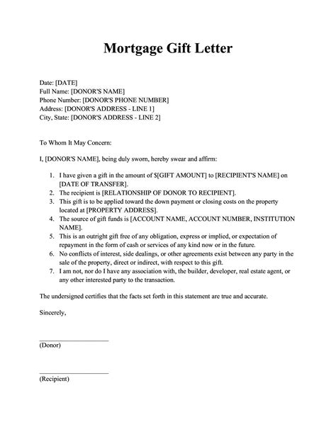 Mortgage Application Gift Letter
