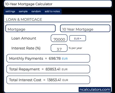 mortgage calculator 10 year fixed