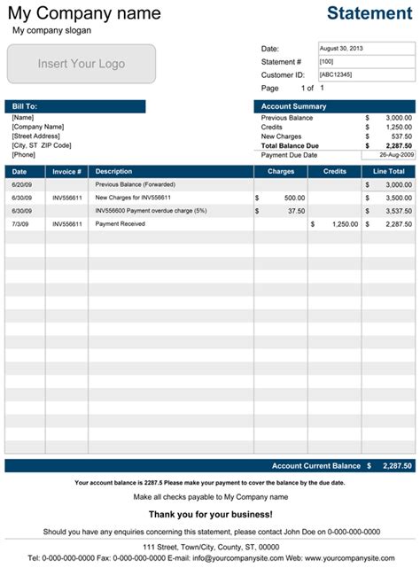 mortgage statement template excel
