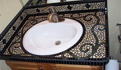 Talavera tile and mosaics bathroom countertop before and after