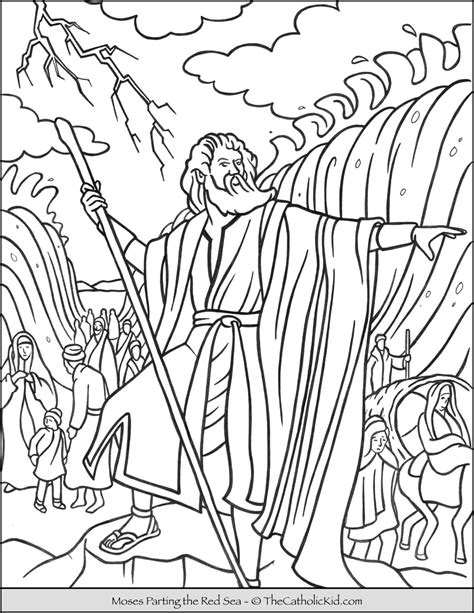 moses parts red sea coloring page