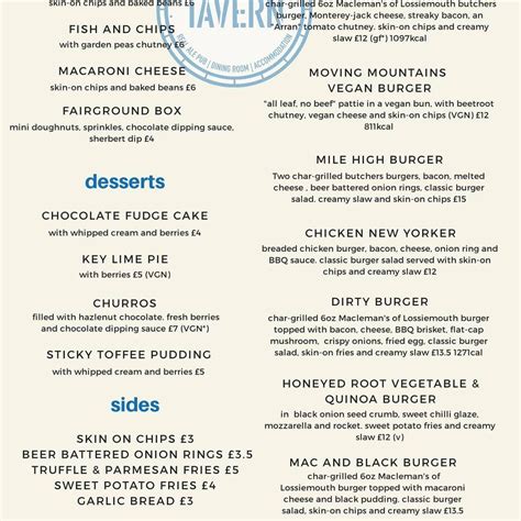 mosset tavern forres menu