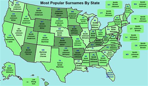 WHAT’S in a NAME ? A map showing the most common surnames in each state