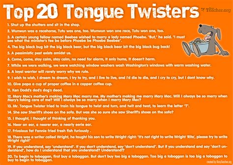 most common tongue twisters