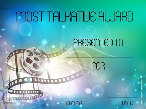 Most Talkative Editable Printable Award