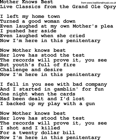 mother knows best lyrics song