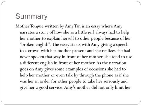 mother tongue amy tan summary