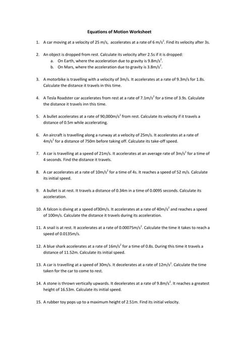 Motion Equations Pdf