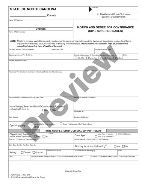 Motion For Continuance Nc