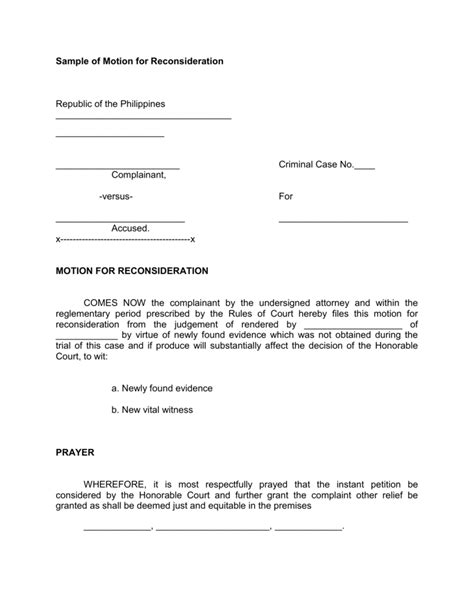 Motion For Reconsideration Philippines Sample
