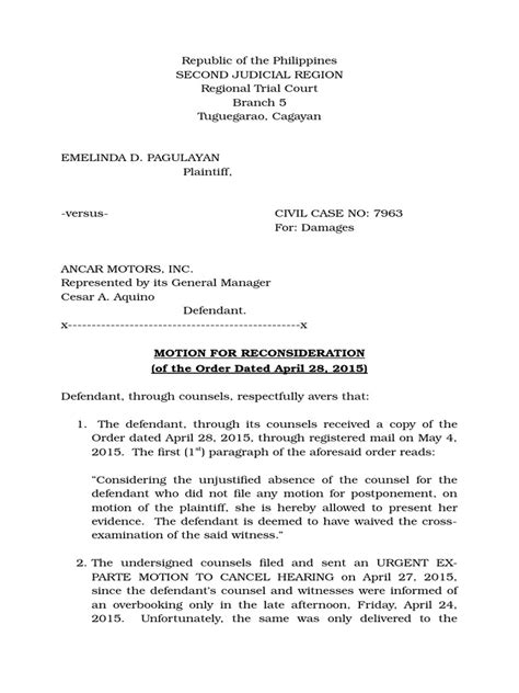 Motion For Reconsideration Sample Scribd