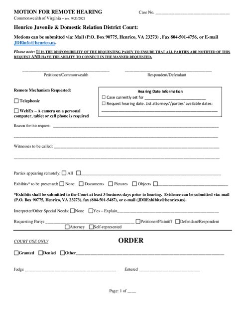 Motion For Remote Hearing Virginia