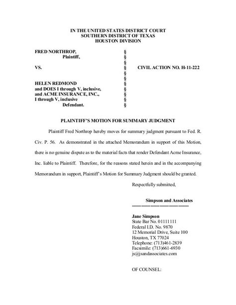 Motion For Summary Judgment Outline