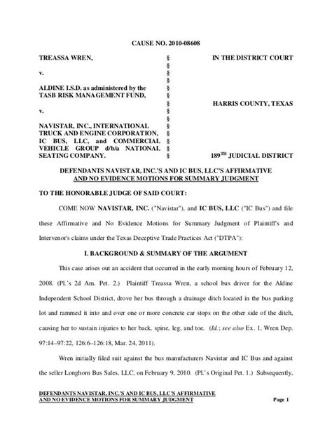 Motion For Summary Judgment Standard