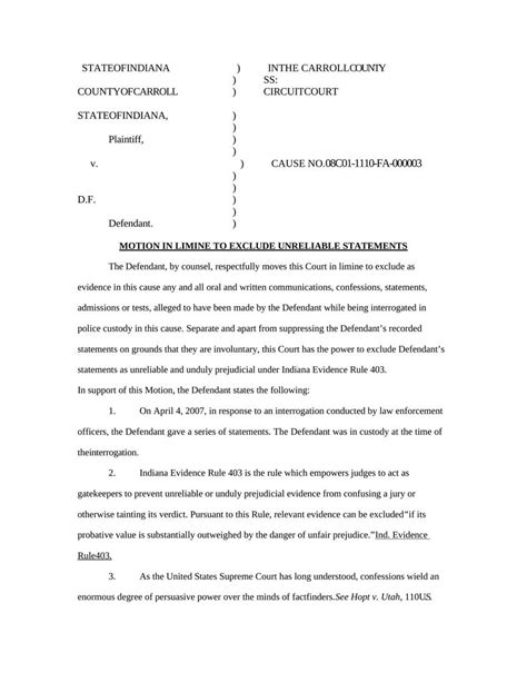 Motion In Limine Reliability