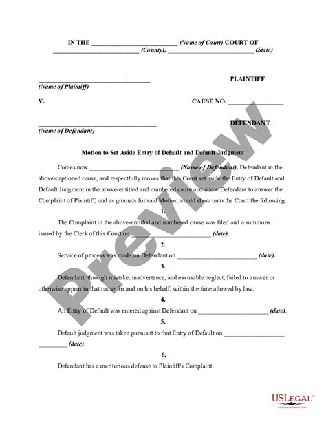 motion to set aside default judgment example