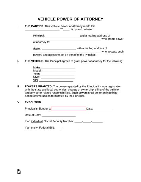 Free New York Motor Vehicle Power of Attorney Form PDF Word eForms