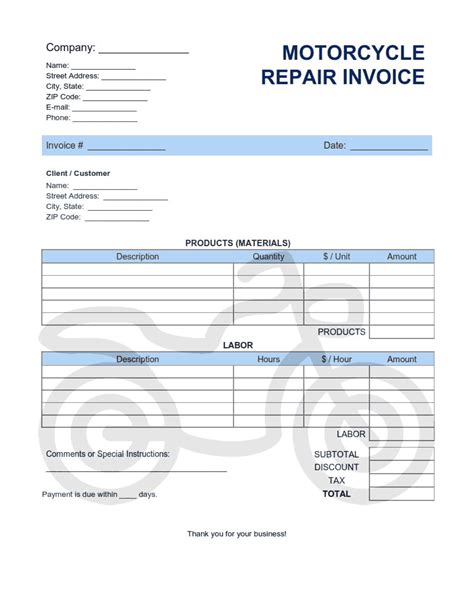 Motorcycle Repair Invoice Template Cards Design Templates