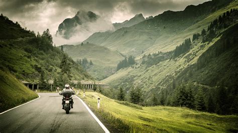 Motorcycle rider in a mountain
