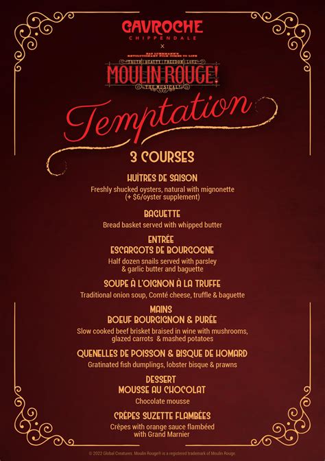 moulin rouge dinner menu