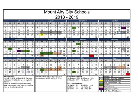 Mount Airy City Schools Calendar