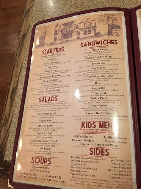 Mount Airy Inn Menu